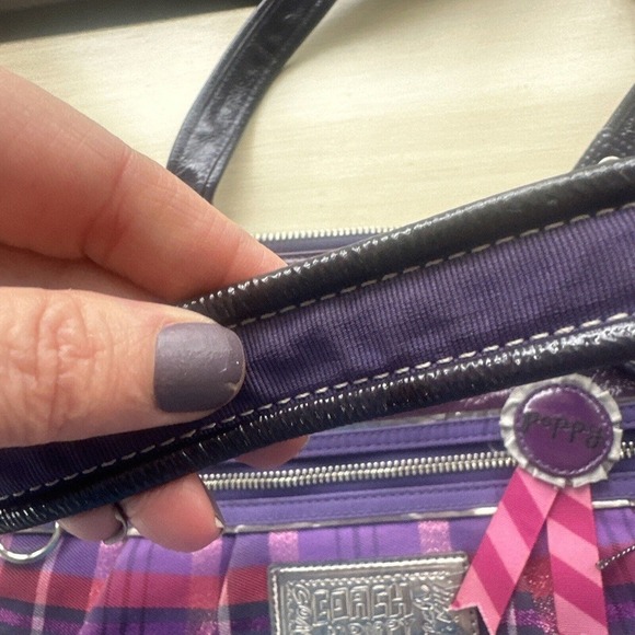 Coach Poppy Plaid Purple Pink Handbag Large gray condition - Picture 7 of 16